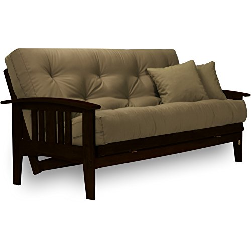 Large Queen Size Espresso Finish Wood Futon Frame with Mattress L6684