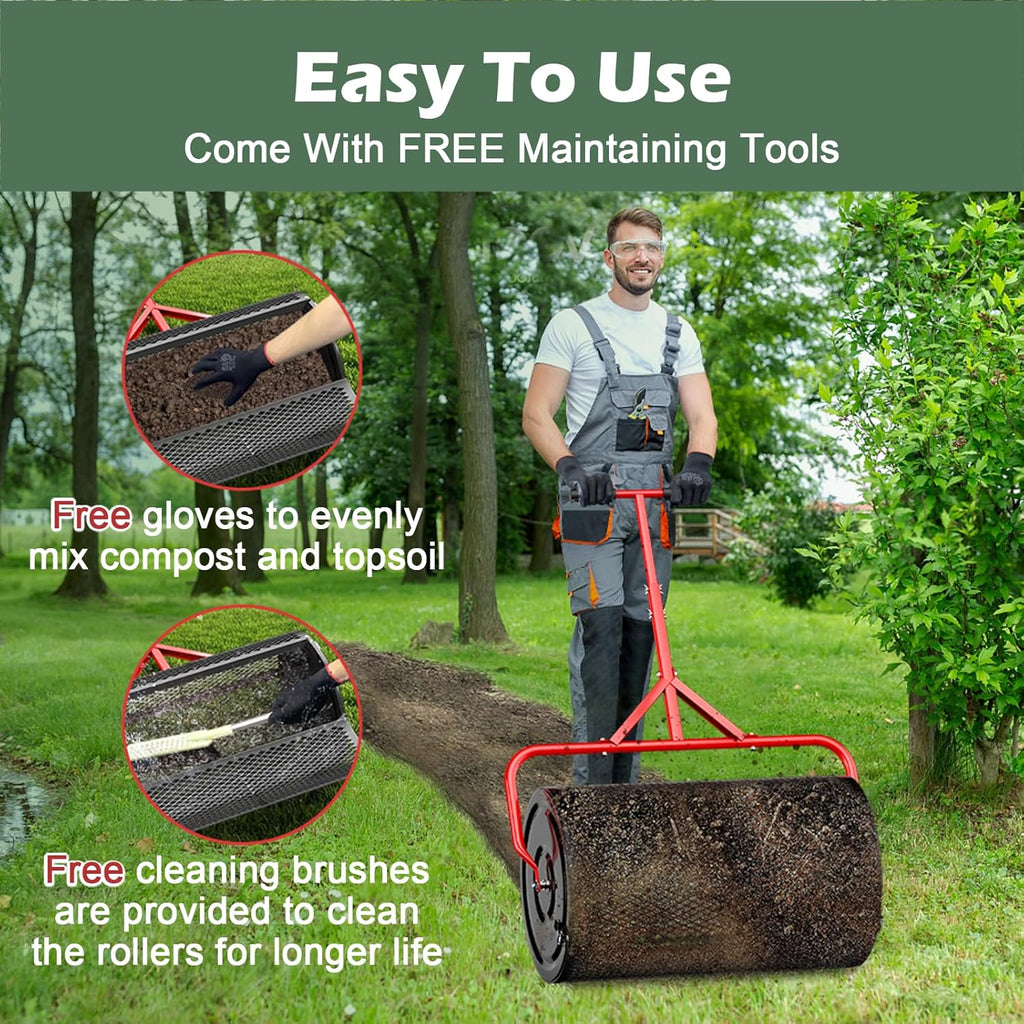 24 Inch Compost Roller Spreader with Adjustable T-Shaped Handle G858