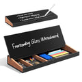 Small White Glass Dry Erase Board with Aluminum Frame and Wooden Storage Compartment F726632