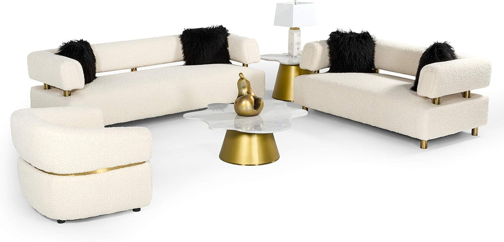Beige Polyester Fabric Upholstered Sofa with Brushed Gold Stainless Steel Legs F357
