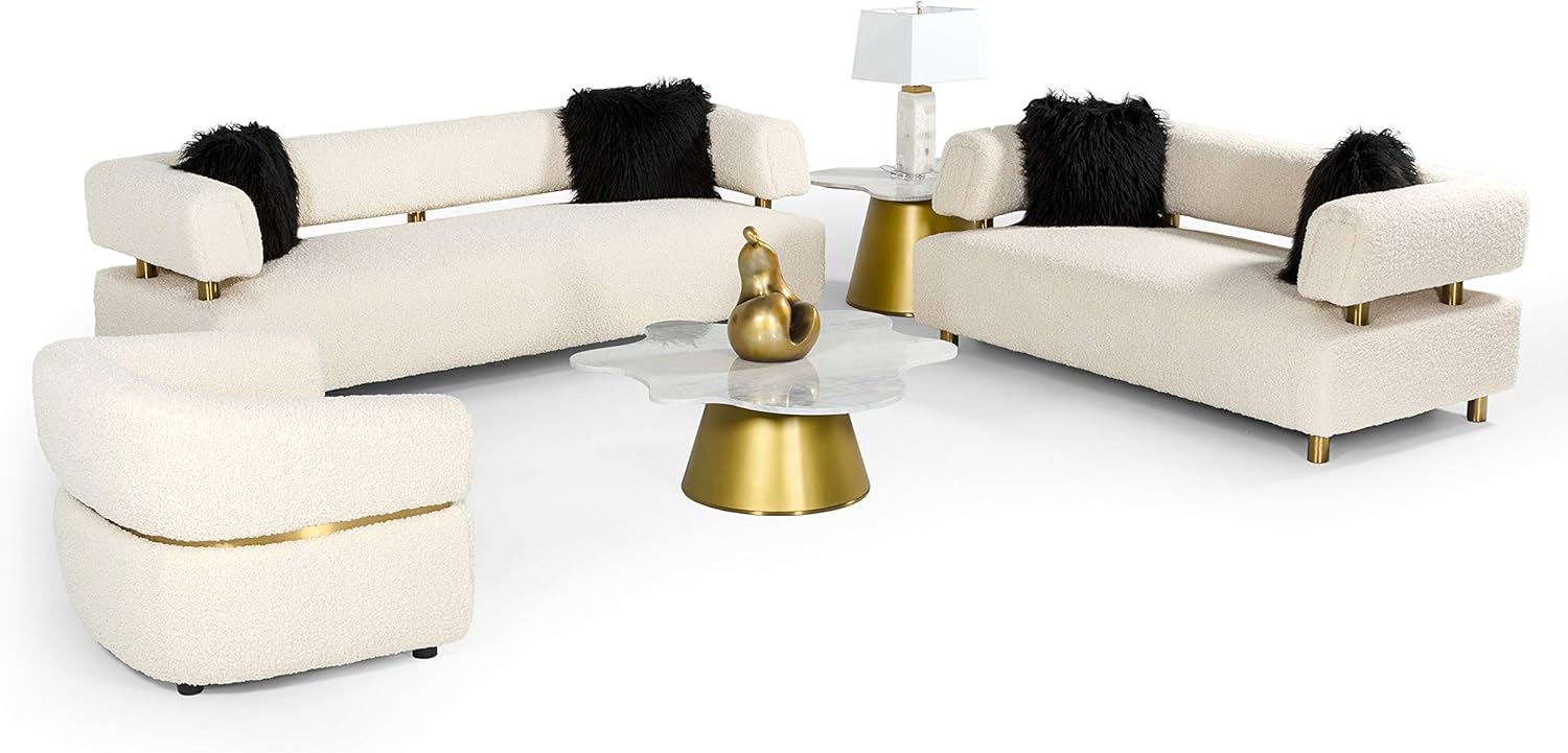 Beige Polyester Fabric Upholstered Sofa with Brushed Gold Stainless Steel Legs F357
