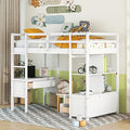Full Size Solid Wood Loft Bed Frame with Desk and Storage S402977