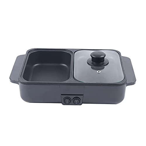 2 in 1 Portable Electric Non-Stick Hot Pot BBQ Grill Pan 110V 1200W Black E7859