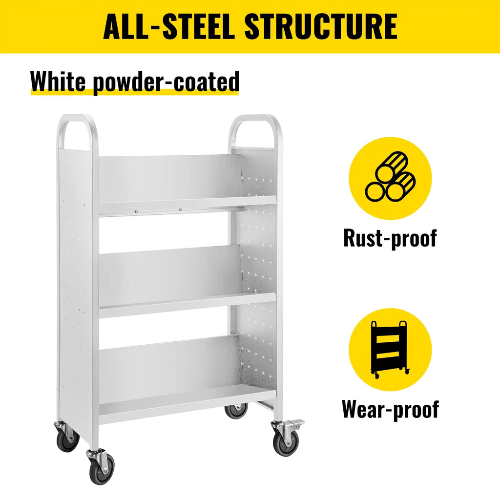 White V-Shaped Shelves Book Cart Z297154