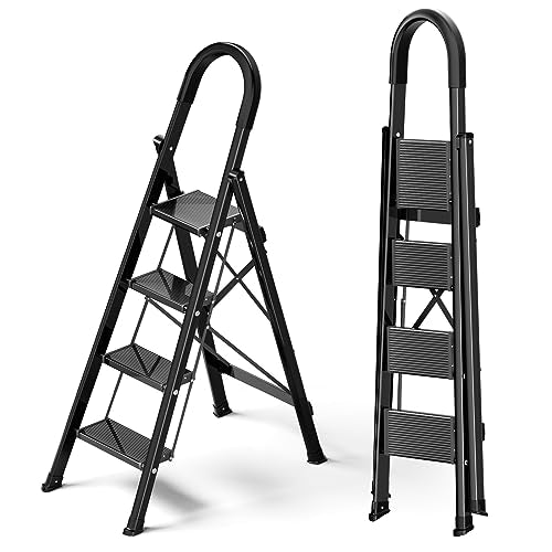 Black Aluminum Folding Step Stool with Handgrip P32819