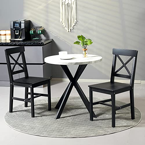 Black Wooden Cross Back Dining Chairs Set of 2 Z92526
