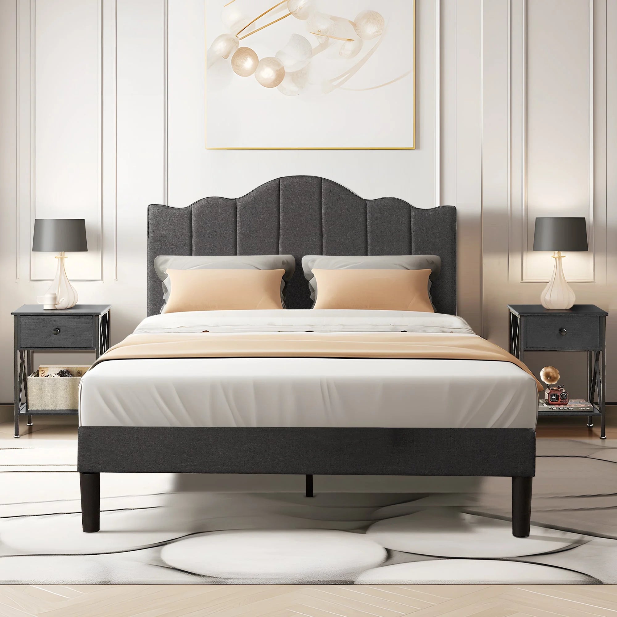3-Piece Upholstered Bed Frame and 2 Nightstand V29285