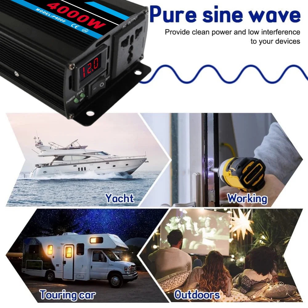 4000W Pure Sine Wave Power Inverter DC12V to AC 120V B305