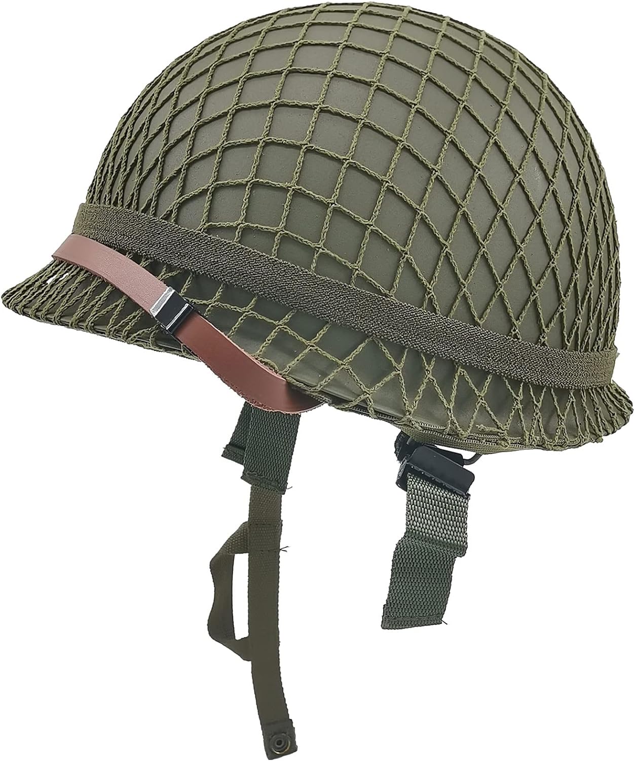 WWII US Army M1 Helmet Metal Steel Shell Replica with Net Canvas Chin Strap Cat Eye Band N267360